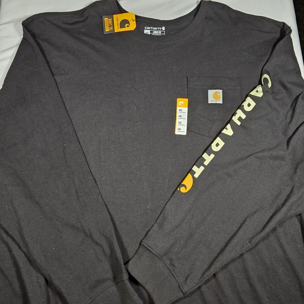 Carhartt Mens 4XL Loose Fit Long Sleeve‎ work T-Shirt Black Graphic Logo outdoor